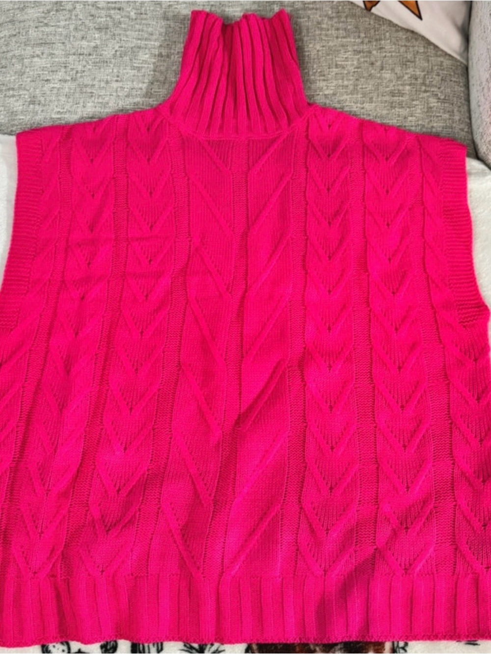 SHEIN Hot Pink Cable Knit Turtleneck Sweater